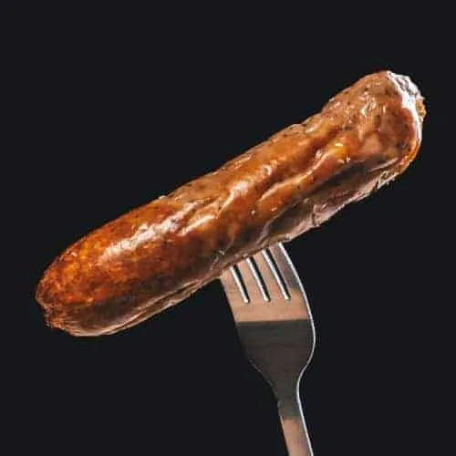 pettit sausage on a fork