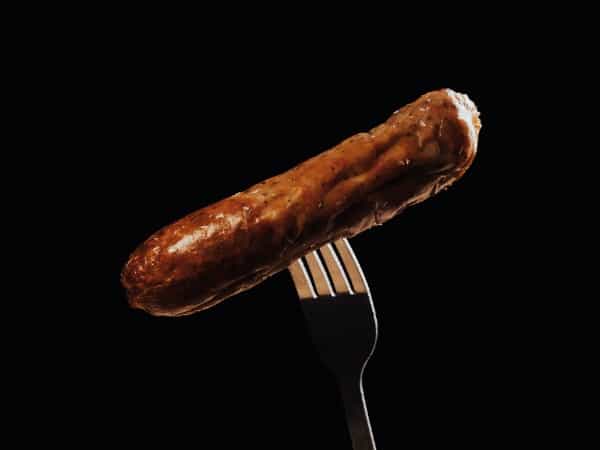 pettit sausage on a fork